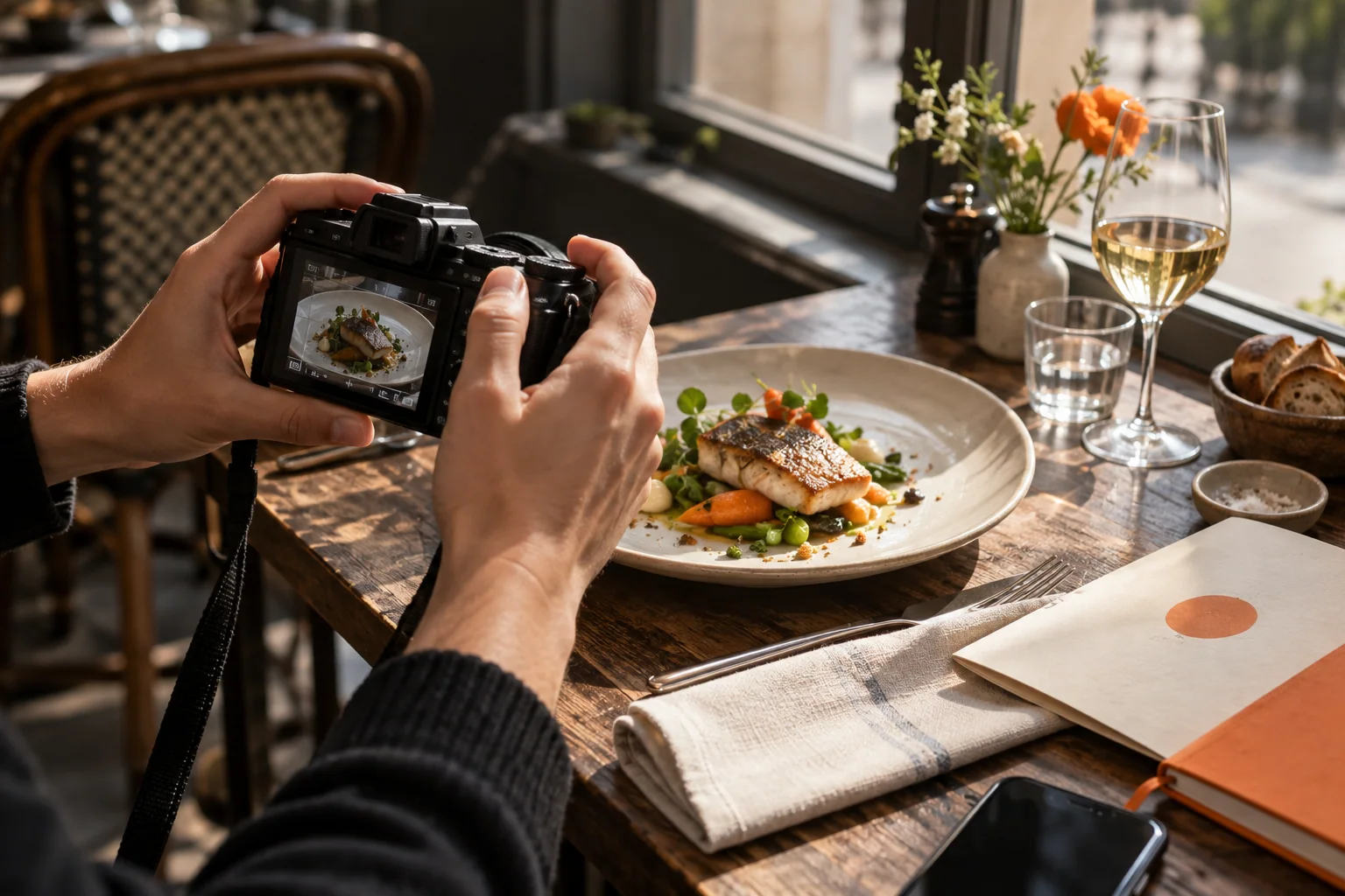 Prise de vue d’un plat à la lumière naturelle pour préparer les contenus d’un restaurant.